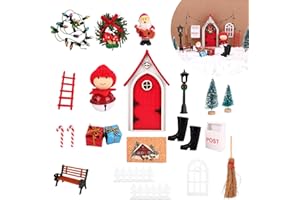 22 Pcs Accessories for Elf Doll, Wooden Fairy Door Christmas Elf Door Kit, Tiny Christmas Elf Magic Door on Dollhouse Accesso