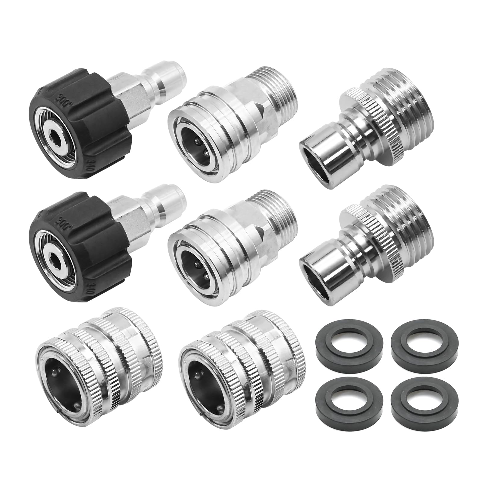 Hoypeyfiy 8 Pcs Pressure Washer Adapter Set, M22 Swivel to 3/8 Inch Quick Connect, 3/4 inch to Quick Release, Stainless Steel Garden Hose Connect Fittings