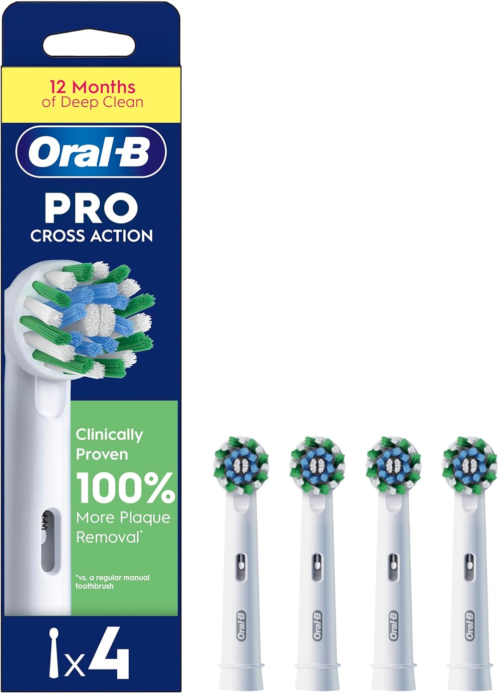 Oral-B Pro Cross Action Electric Toothbrush Head Pack of 4 X-Shape Bristles For