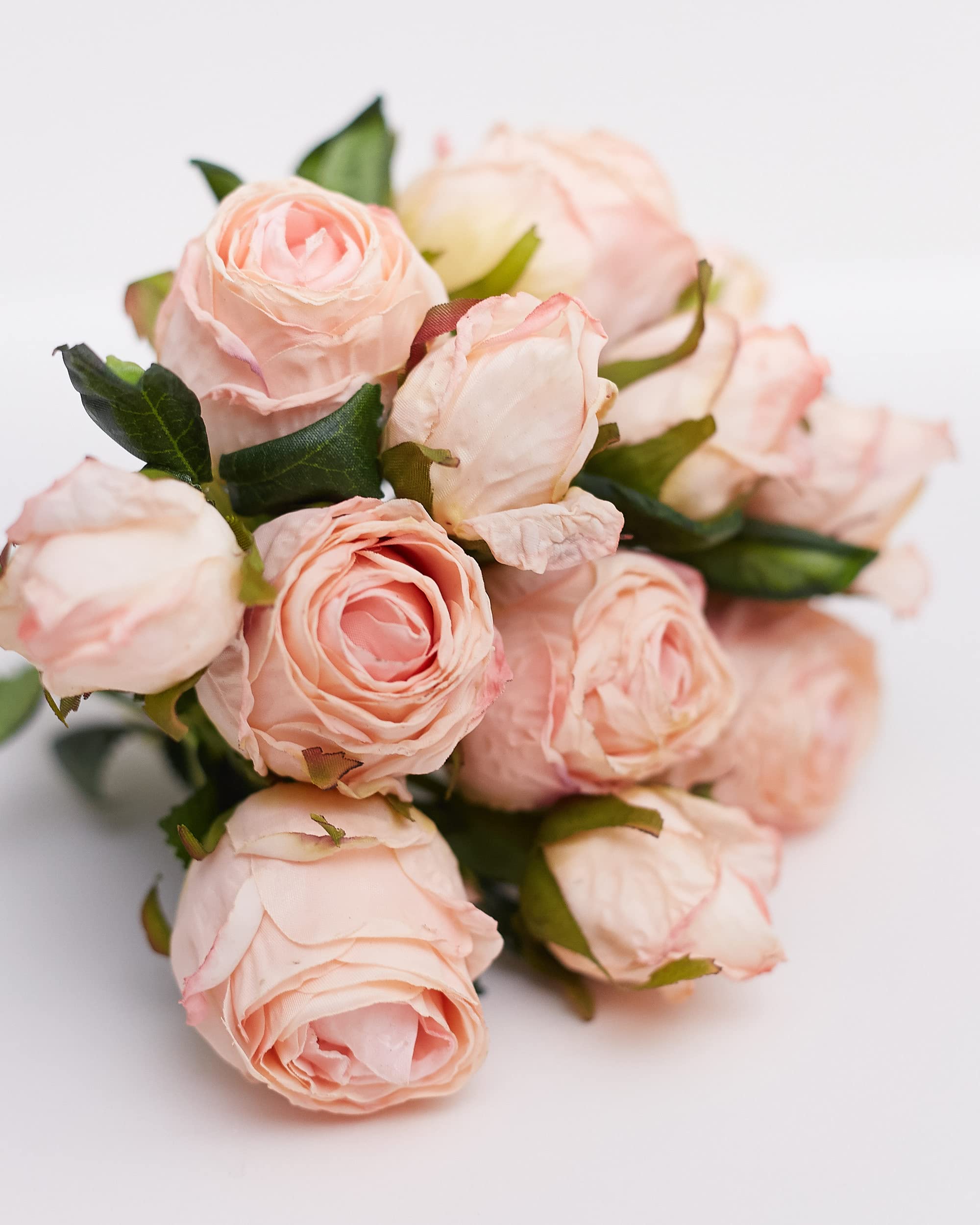 The Baked Studio – 'Dried Touch 12-Piece Small Rose And Tea Rose Stem Bouquet' Artificial Dried Flowers For Cake Decorating, Home Décor, Vases, Weddings, Bridesmaid Bouquets (Dusty Pale Pink)