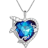 Cyciberco Birthstone Necklace for Women, 925 Sterling Silver Mother Necklaces with Infinity Love Heart Crystal Pendant, Anniversary Birthday Christmas Jewelry Gifts for Mom from Daughter