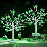 Prelit & Timer - St. Patrick's Day Tree Decorations, 2 Pack 18 Inch Tabletop Lighted Birch Tree with Lucky Shamrocks Lights 24 Green Lights Battery Operated St. Patrick's Day Decoration Indoor Home