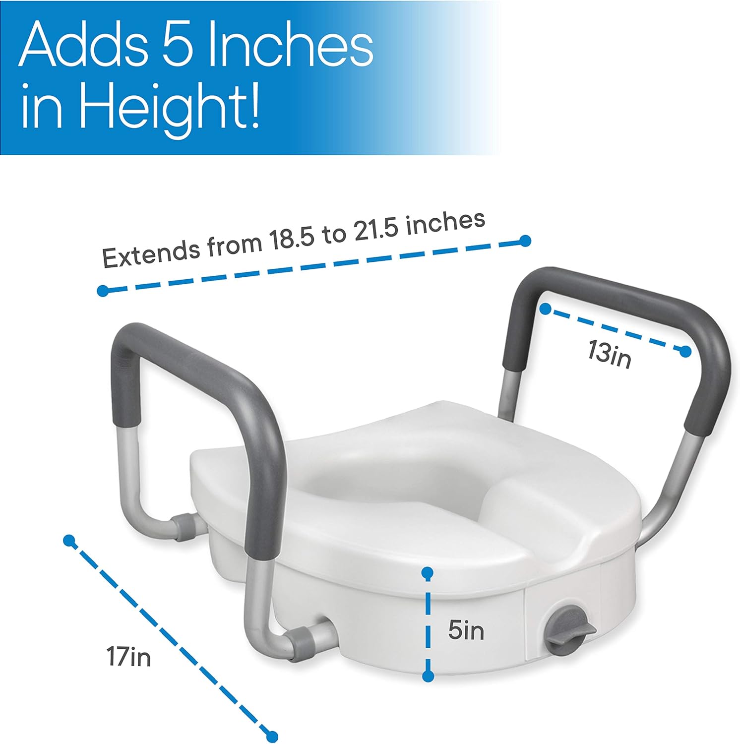 RMS Raised Toilet Seat - 5 Inch Elevated Riser with Adjustable Padded Arms - Toilet Safety Seat for Elongated or Standard Commode: Health & Personal Care