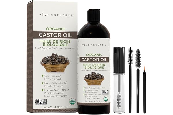 Viva Naturals Organic Castor Oil, 16 fl oz - Pure Cold Pressed Castor Oil for Skin, Hair and Lashes - Certified USDA Organic