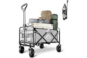 SAILARY Collapsible Folding Wagon, Outdoor Beach Cart with All-Terrain Wheels, Adjustable Handle, 2*Cup Holders, for Camping, Sports, Shopping, Garden, Gray