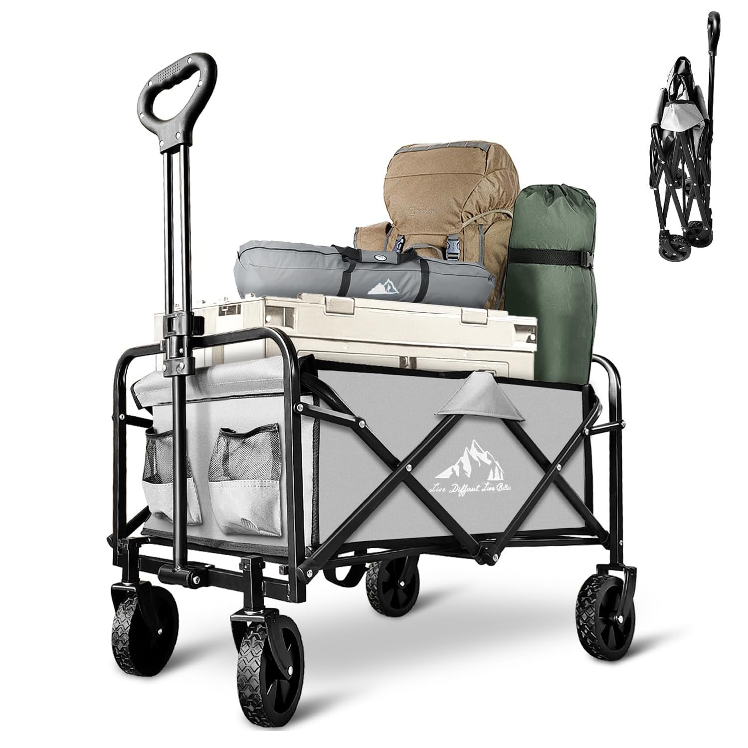 Photo 1 of (USED/FAIR) (PARTIAL SET) Collapsible Foldable Wagon, Beach Cart Large Capacity, Heavy Duty Folding Wagon Portable, for Outdoor Sports, Shopping, Camping, Gray