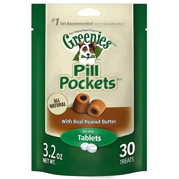 GREENIES PILL POCKETS TREATS FOR DOGS PEANUT BUTTER – TABLET SIZE 3.2 OZ. 30 TREATS