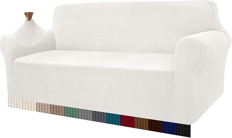 Granbest High Stretch 3 Seater Sofa Cover Creamy White Jacquard Spandex Non Slip
