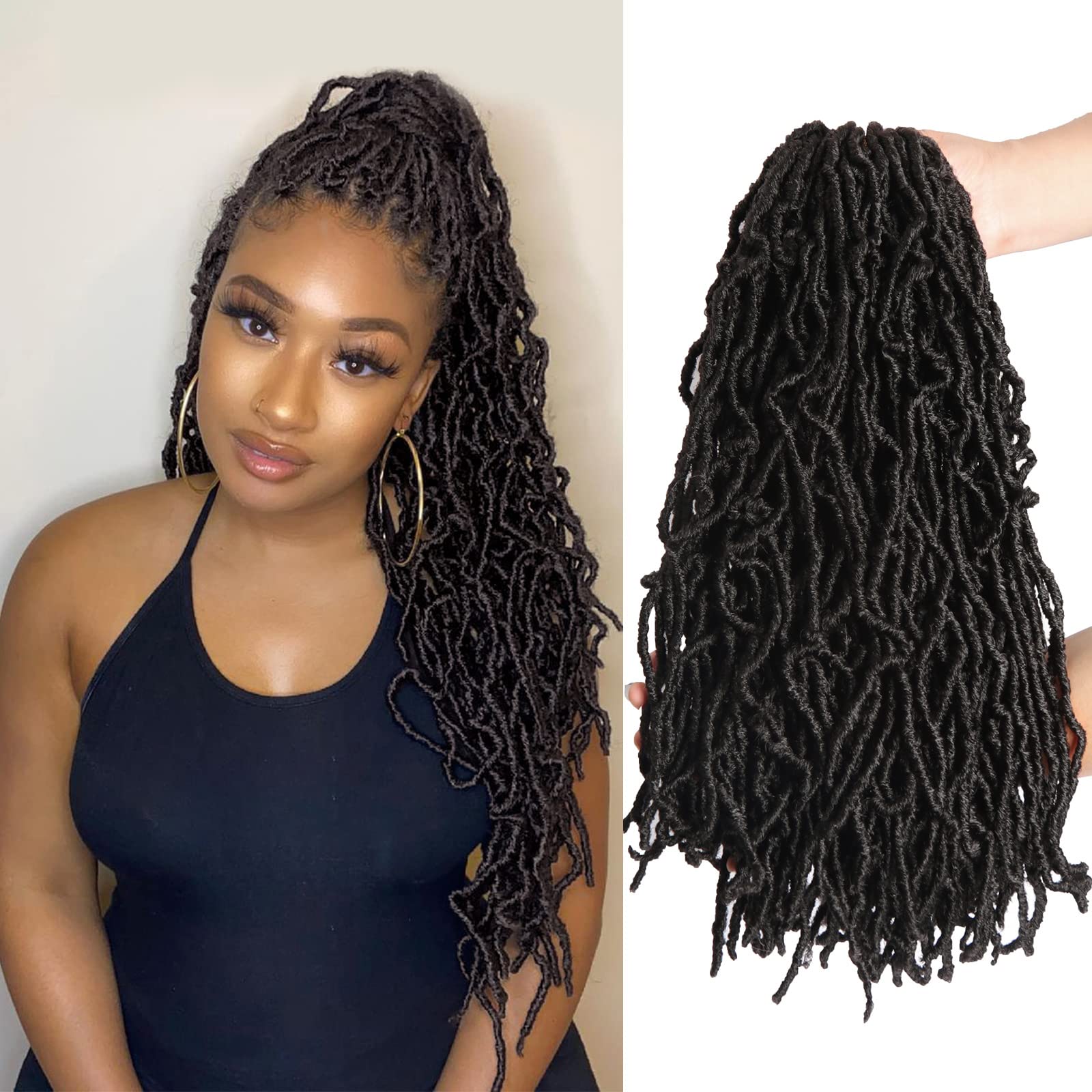 Beyond Beauty 6 Packs/Lot Nu Faux Locs Crochet Hair 18 Inches Pre-looped Goddess Locs Crochet Hair Soft Dreadlocks Synthetic Hair Extensions 18 strands/Pack(#2)