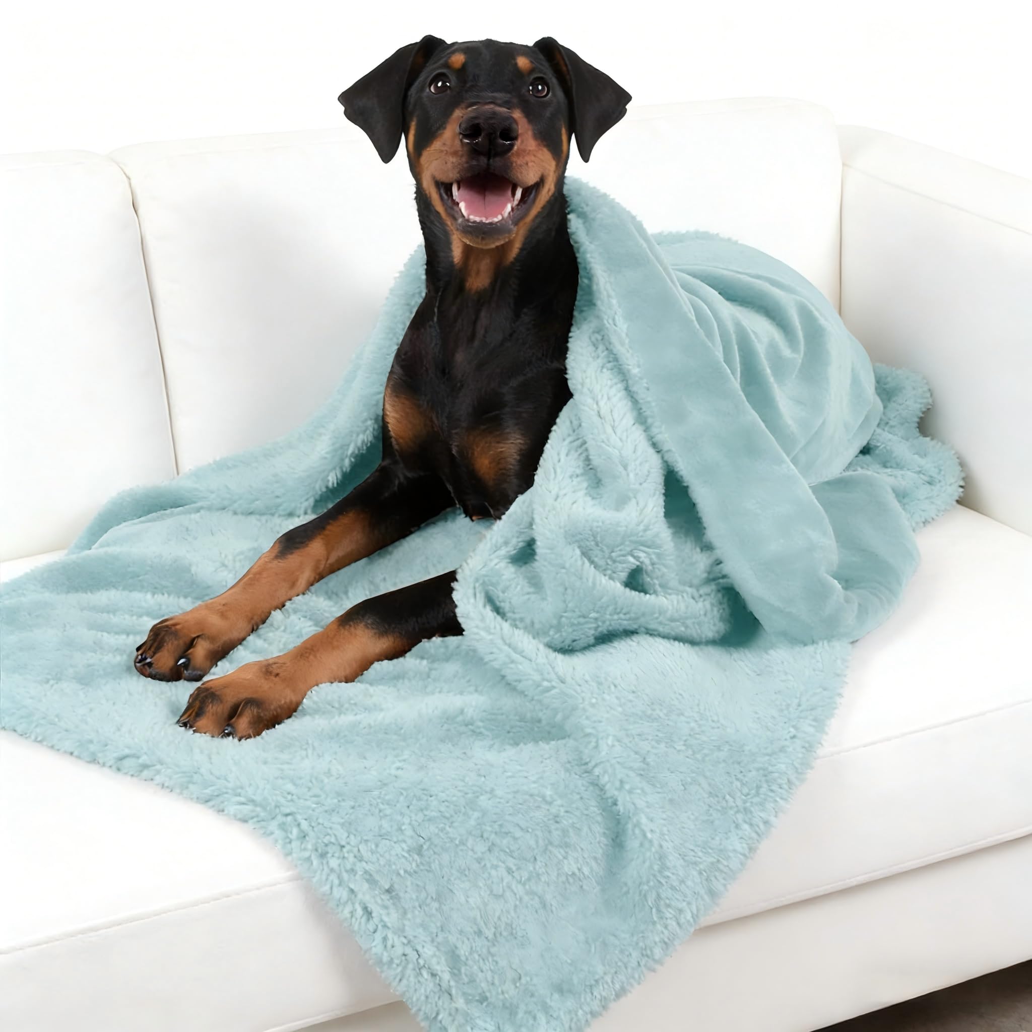 Pawsee Dog Fleece Blanket, Large Washable Soft Warm Fluffy Sherpa Plush Pet Blankets for Dogs Puppy Doggy Cats Double Thickness Throws 152 x 127 cm Green