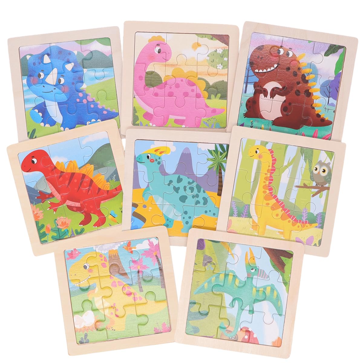 8 Pack Jigsaw Puzzles for Toddlers, 9 Piece Dinosaur Wooden Jigsaw Puzzles for Kids 3 4 5 Year Old Puzzle Toys Children Learning Toy Educational Puzzle Toys for Boys Girls