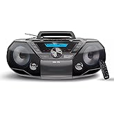 Philips Portable CD Player Boombox Bluetooth with Cassette Player All in one Powerful Stereo Boom Box CD Player for Home Mega Bass Reflex Speakers, Radio/USB/MP3/AUX Input with Backlight LCD Display