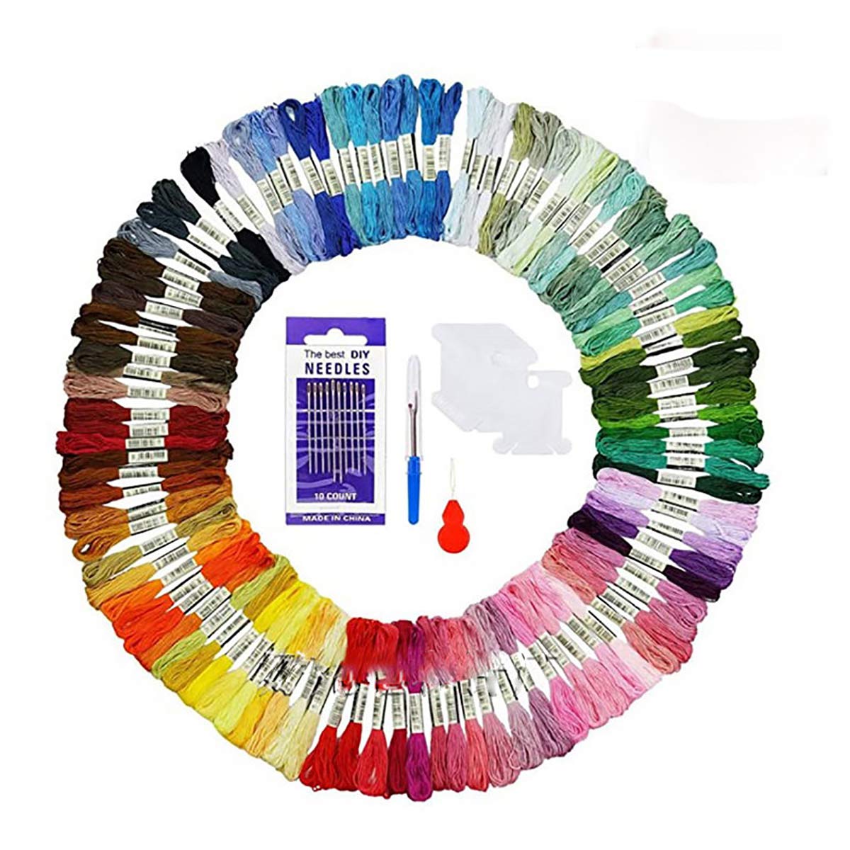 Embroidery Threads 100 Skeins Pack, Embroidery Floss Cross Stitch Threads Crafts Floss with Embroidery Tool Kits Floss Bobbins, Random Color