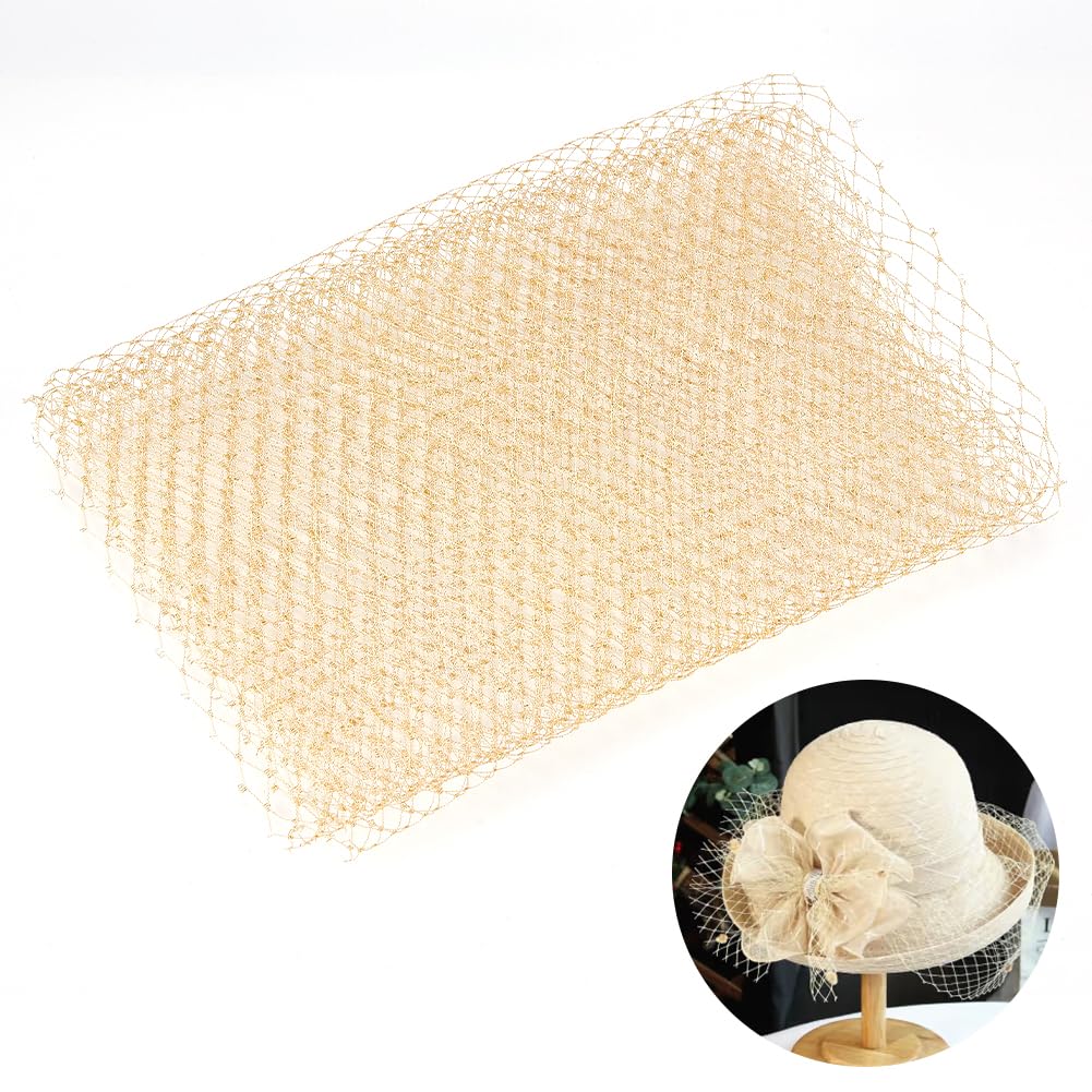 OLYCRAFT 2.2 Yard/2M Gold Veil Neting Fabrics 25~25.5cm Wide Bridal Wedding Veil Net Birdcage Veil Netting Fascinator Millinery Netting Fabric Mesh Fabric for Bride's Headdress Veil Making