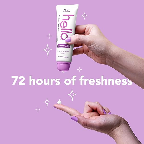HELLO ALL OVER LAVENDER VANILLA WHOLE BODY DEODORANT CREAM, ALUMINUM FREE DEODORANT CREAM FOR PITS, PRIVATES + MORE, OFFERS 72 HOURS OF FRESHNESS, SAFE FOR SENSITIVE SKIN, VEGAN, 1 PACK, 3 OZ TUBE