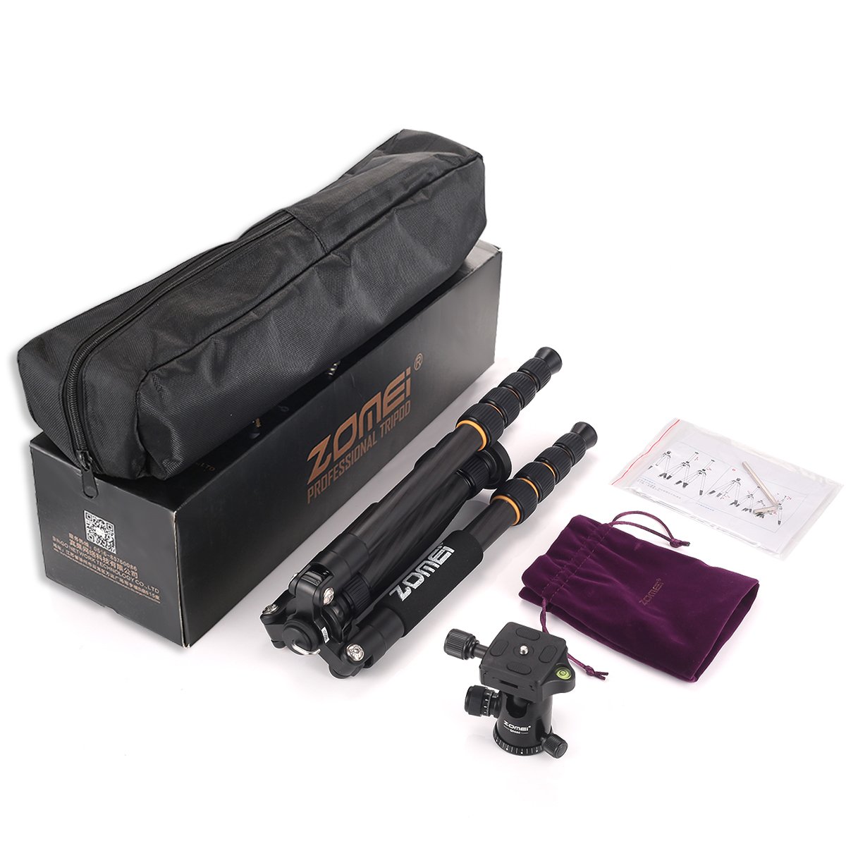 ZOMEI Carbon Fiber Q666C Tripod Heavy Duty Lightweight Travel with 360 Degree Ball Head Compact for Canon Sony, Nikon, Samsung, Panasonic, Olympus, Kodak, Fuji, Cameras and DSLR
