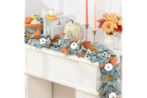 Waipfaru Fall Decor, 5.9 Ft Fall Garland for Mantle, Fall Leaves Garland with Pumpkin Maple Leaves for Autumn Home Table Thanksgiving Farmhouse Decorations