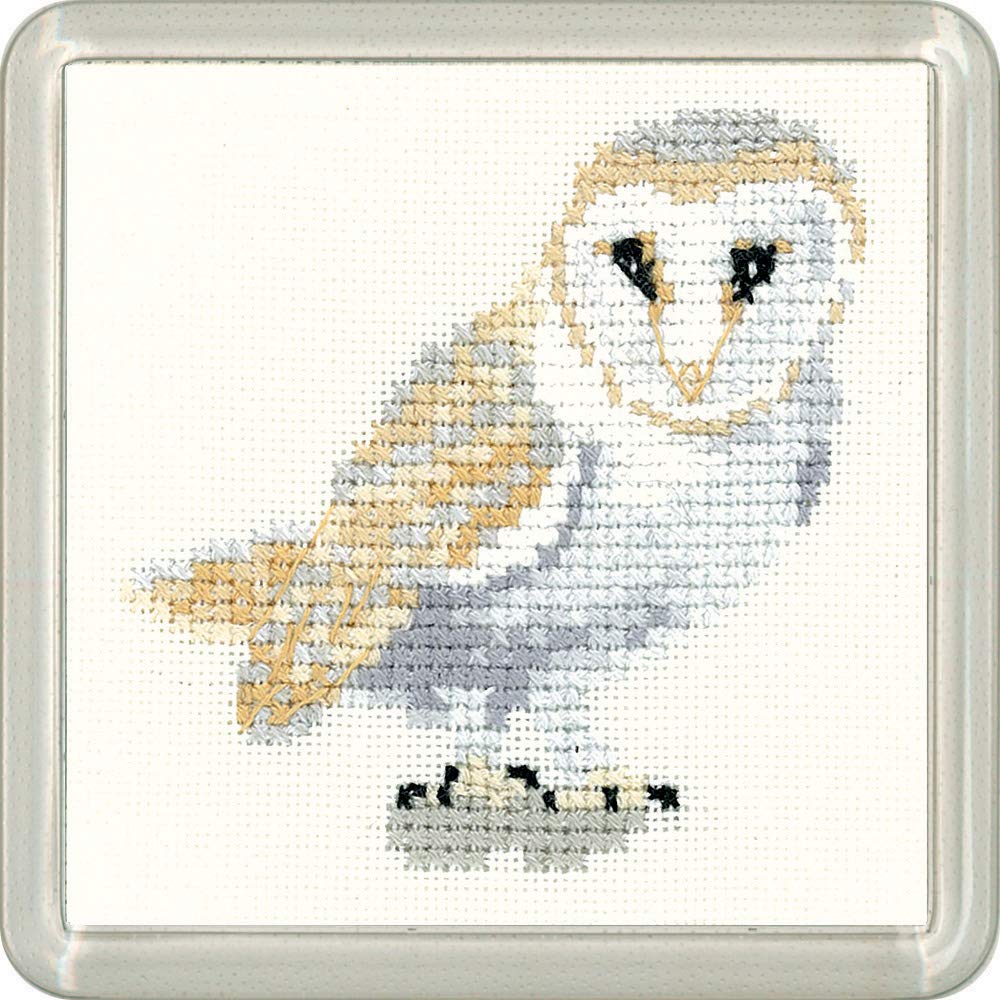 Heritage CFBO1483-A Barn Owl Counted Cross Stitch Kit, Coaster Size 7.5x7.5cm