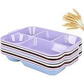 10 Pcs 13'' Large Divided Plates, Unbreakable Wheat Straw Dinnerware Lunch Trays, Lightweight Reusable Plastic Compartment Plates, Microwave & Dishwasher Safe(5 Colors)