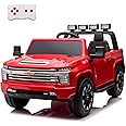 LUIBAS 24V 2-Seater Battery Powered Licensed Chevrolet Silverado Kids Ride On Truck Electric Vehicle with Remote Control, Kids Ride on Toy with Bluetooth, LED Lights, Storage Trunk,EVA Tires, Red