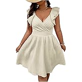 Floerns Women's Plus Size Wrap Front Sweetheart Neck Ruffle Cap Sleeve A Line Dress