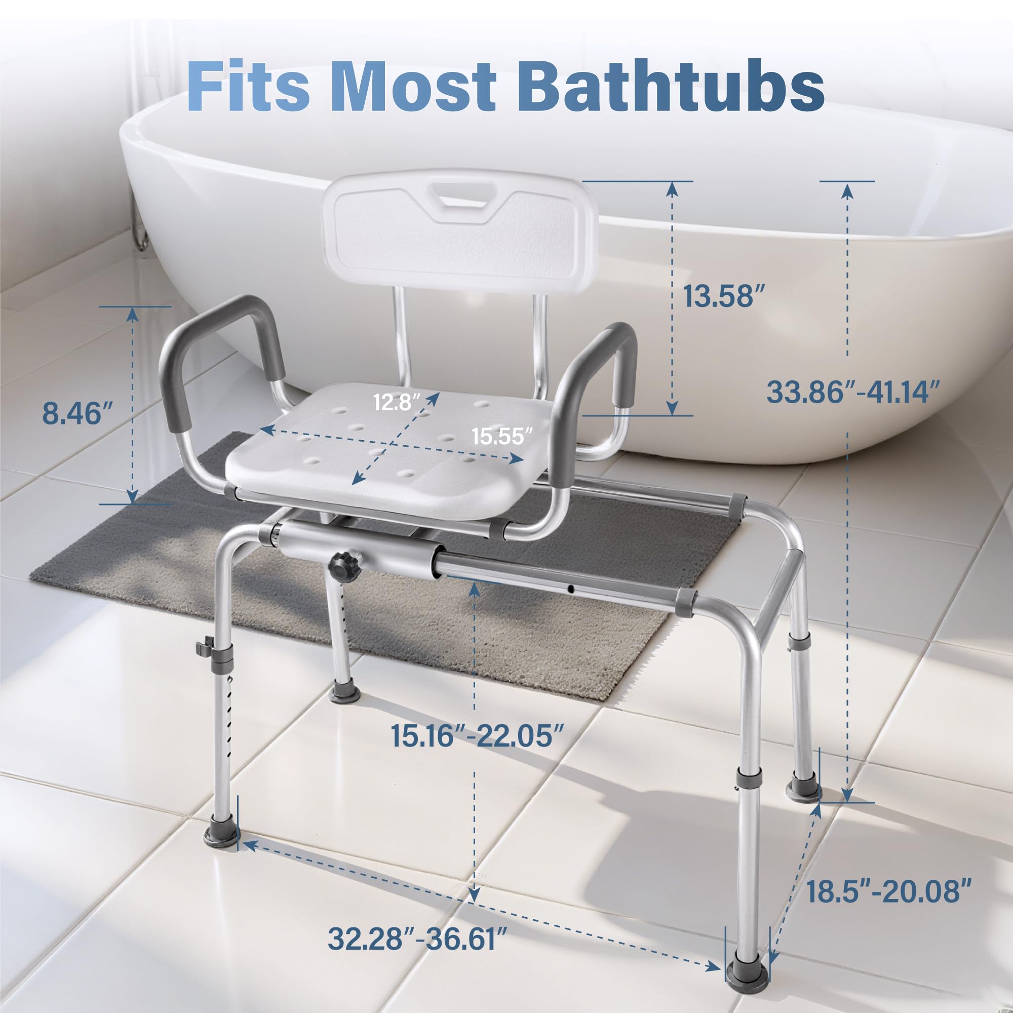 Sliding Tub Transfer Bench with 360 Degree Swivel Seat, Height Adjustable Bathtub Transfer Bench with Armrest, Non-Slip Rotating Shower Chair for Elderly Disabled
