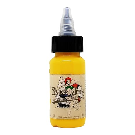 Sailor Jerry Tattoofarbe Dunkelgelb 30 ml. Made in GERMANY! Mit Zertifikat! Tätowierfarbe, Tattoo Ink, Vertrieb durch HAN-SEN