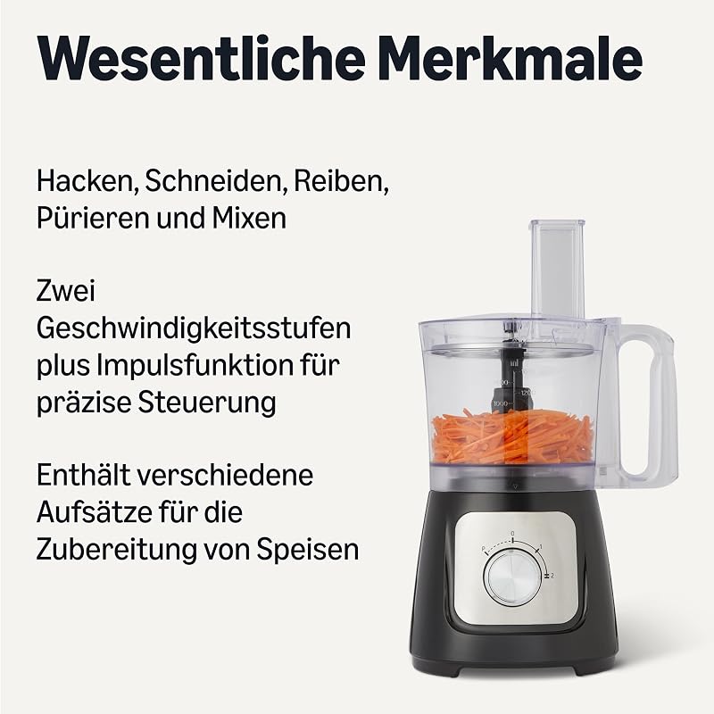 Küchenmaschine und Mixer 2-in-1, 800W, 2 Geschwindigkeiten, 2,4-L-Schüssel, 1,5-L-Krug, Schwarz