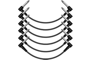 Heams Professional 6 Pack 12 Inch Guitar Patch Cable, Noise Free and Long-Lasting Guitar Pedal Cable, Right Angle Pedal Board Cables, Black