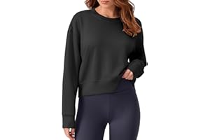 PINSPARK Soft Crewneck Cropped Sweatshirt for Women Long Sleeve Relaxed Lightweight Basic Crop Tops 2025