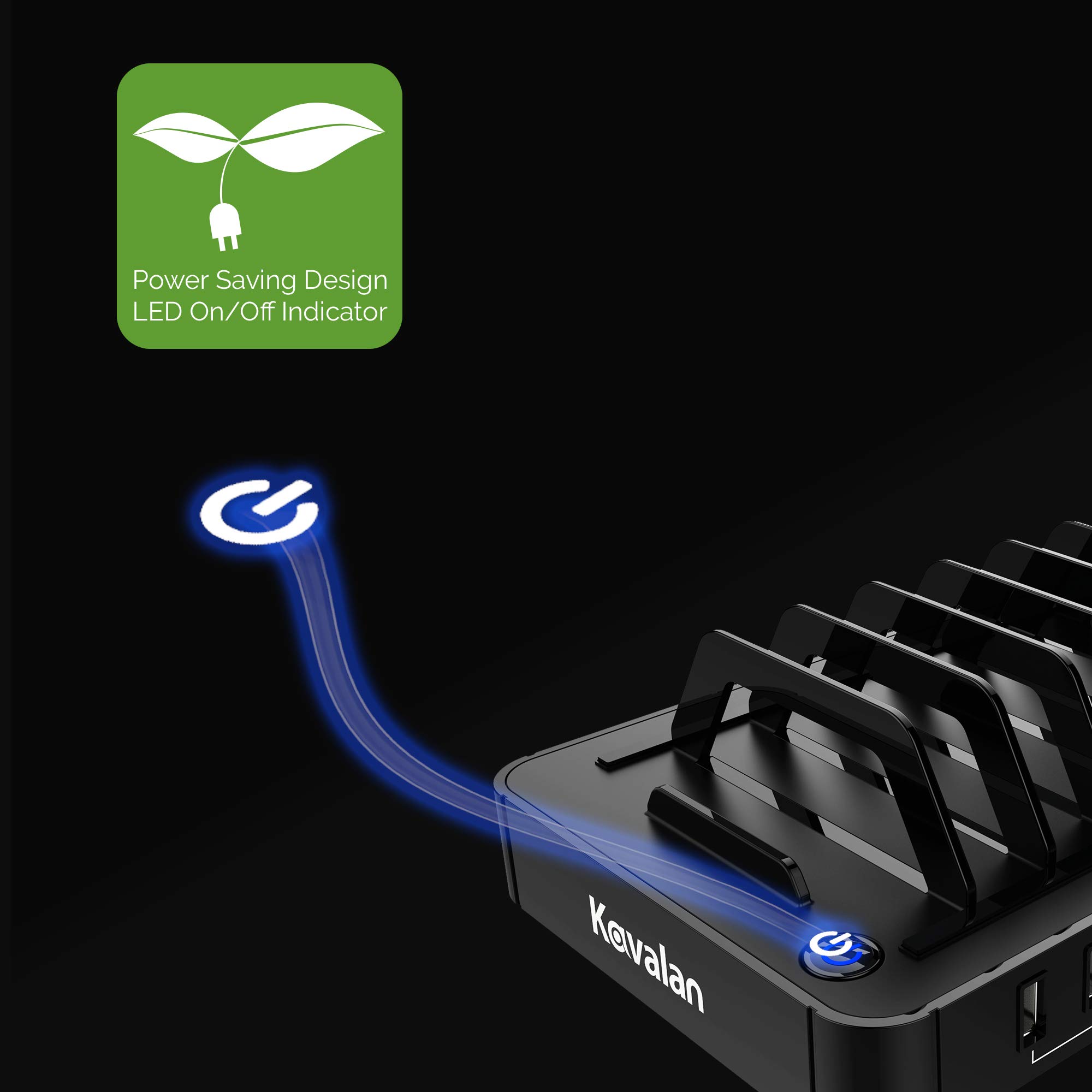 Kavalan 7 Port USB Charging Station Dock & Organizer with 2 Fast Charging Port, Universal Desktop Tablet & Smartphone Multi-Device Charger Hub with Smart Rapid Charging Ports_5 Cables Included