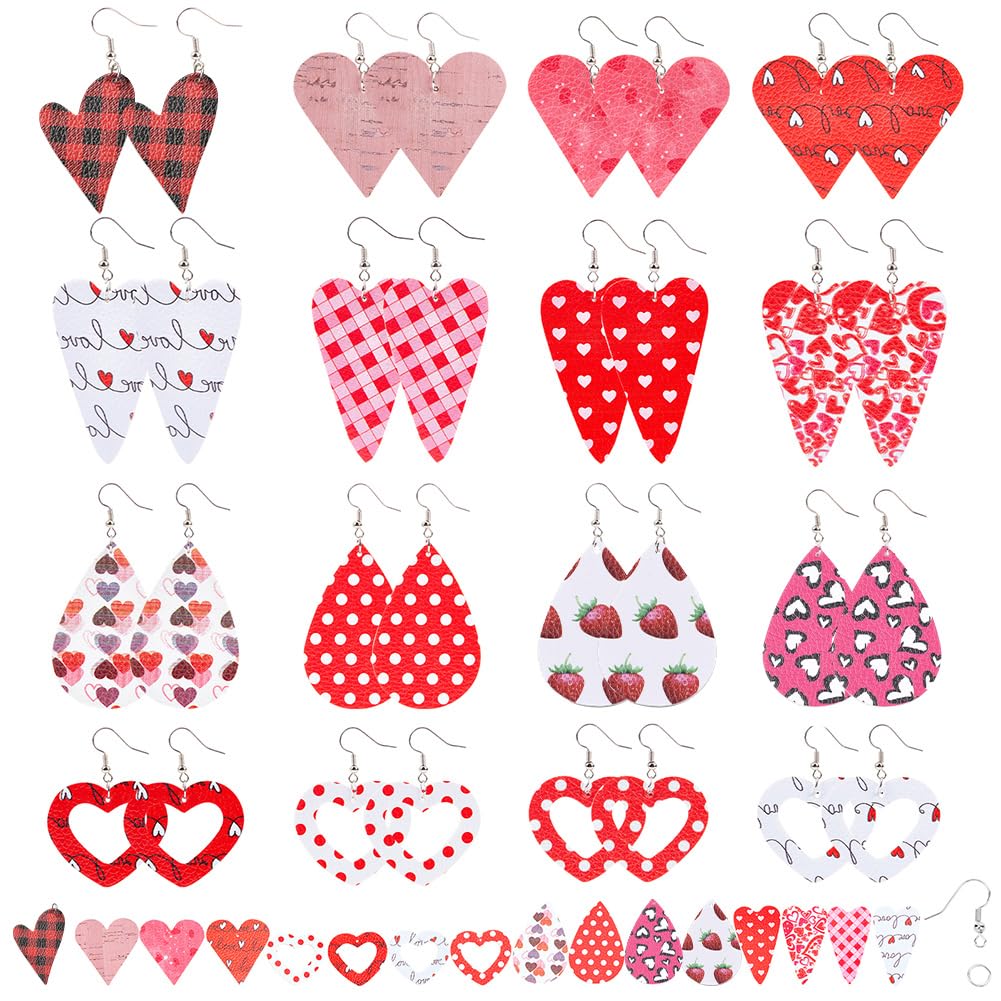 SUNNYCLUE DIY 16 Pairs Valentines Day Faux Leather Earring Making Kits Heart Teardrop Shape Charms Printed Dangles for Women Girls Party Jewelry Earring Making Set — image 1