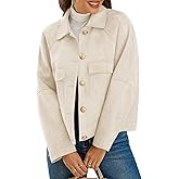 Cicy Bell Womens Faux Suede Leather Jackets Oversized Cropped Casual Lapel Collar Button Down Spring Vintage Shackets