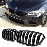 DEKEWEI F10 Grill, Double Slats Gloss Black Kidney Grille,ABS Plastic,2pcs | Compatible with BMW 2010-2017 5 Series F10 F11 F18 M5 528i/535d/535i/550i, Direct Snap-on Replacement, Sporty Style Upgrade