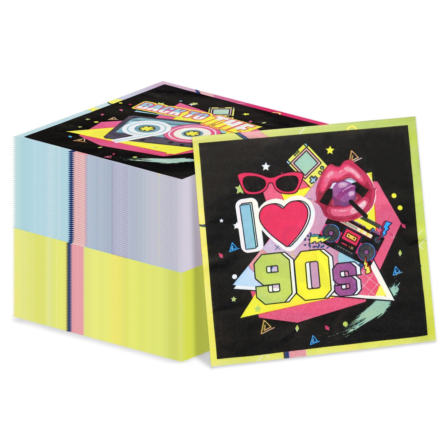 Photo 1 of 100Pcs 90s Napkins 90's Party Decorations Napkins Colorful 90’s Hip Hop Napkins for Back to the 90s Theme Birthday Party Supplies, 13 x 13inch