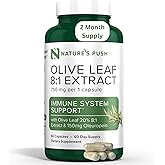 Nature's Push Super Potent Olive Leaf 8:1 Extract 20% Oleuropein 750mg Capsule Immune System, Skin, and Heart Health Support Vegan Non-GMO USA cGMP Gluten Free Antioxidants 60 Capsules 2 Month Supply