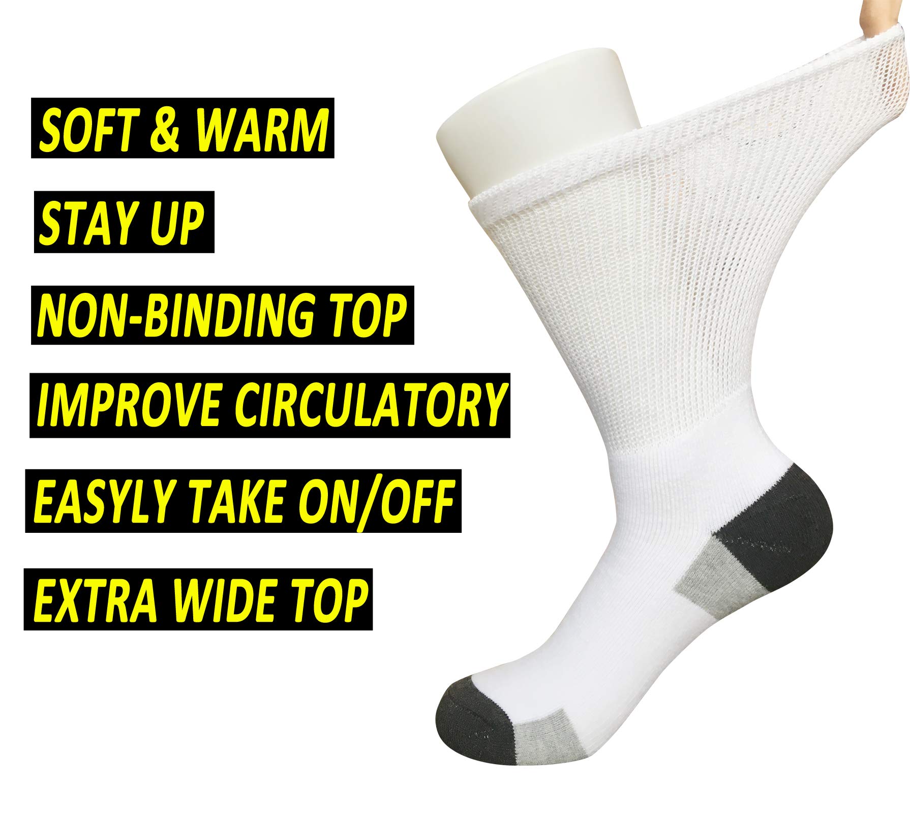 MOLAX Mens Diabetic Socks Non-Binding Crew Socks Cushioned for Edema Thick Ankle Diabetes Edema Swollen Feet