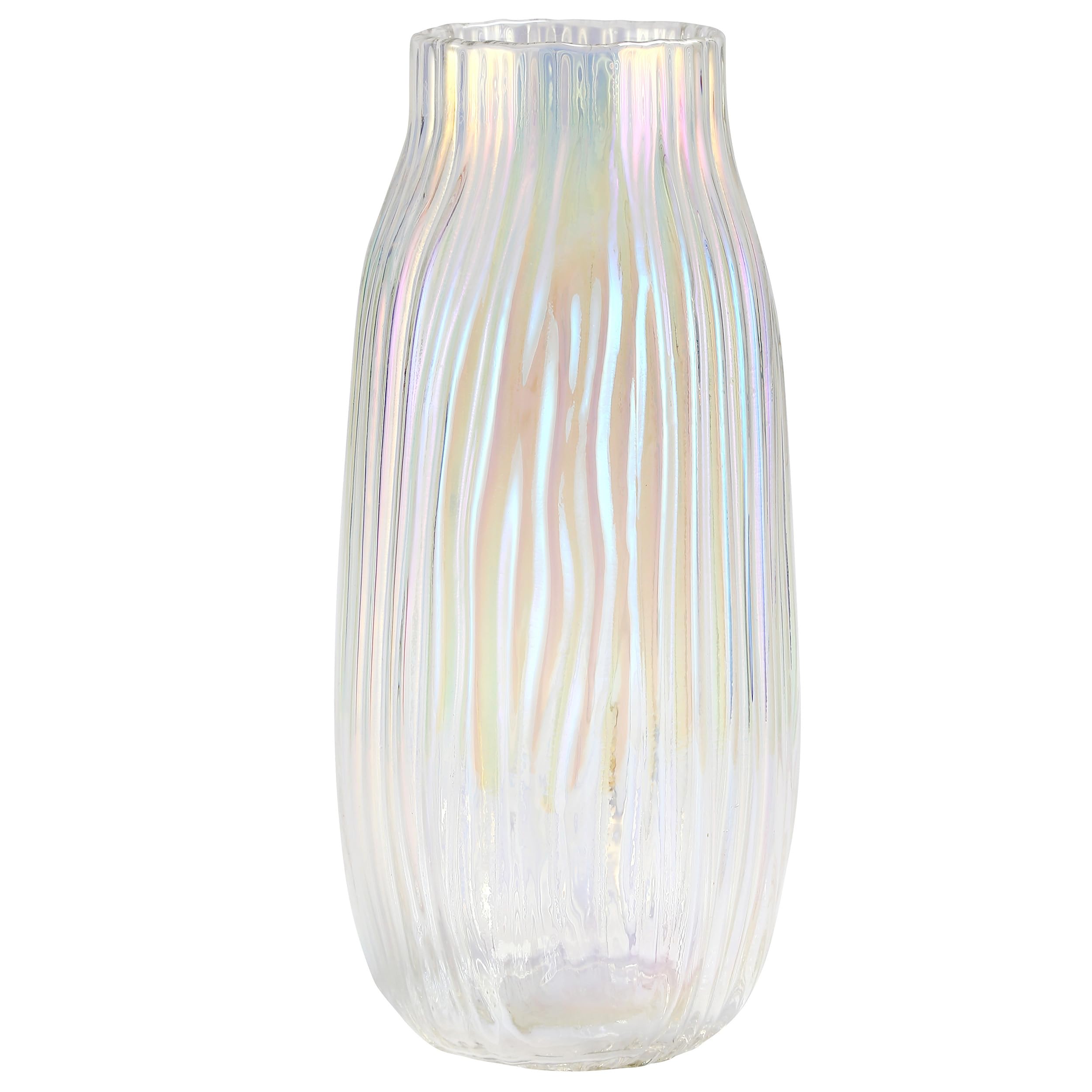 Large Colored Modern Glass Vase Irised Crystal Clear Glass Vase 31cm for Decorative Home Office Centerpieces Flowers Décor(Colored 31cm)