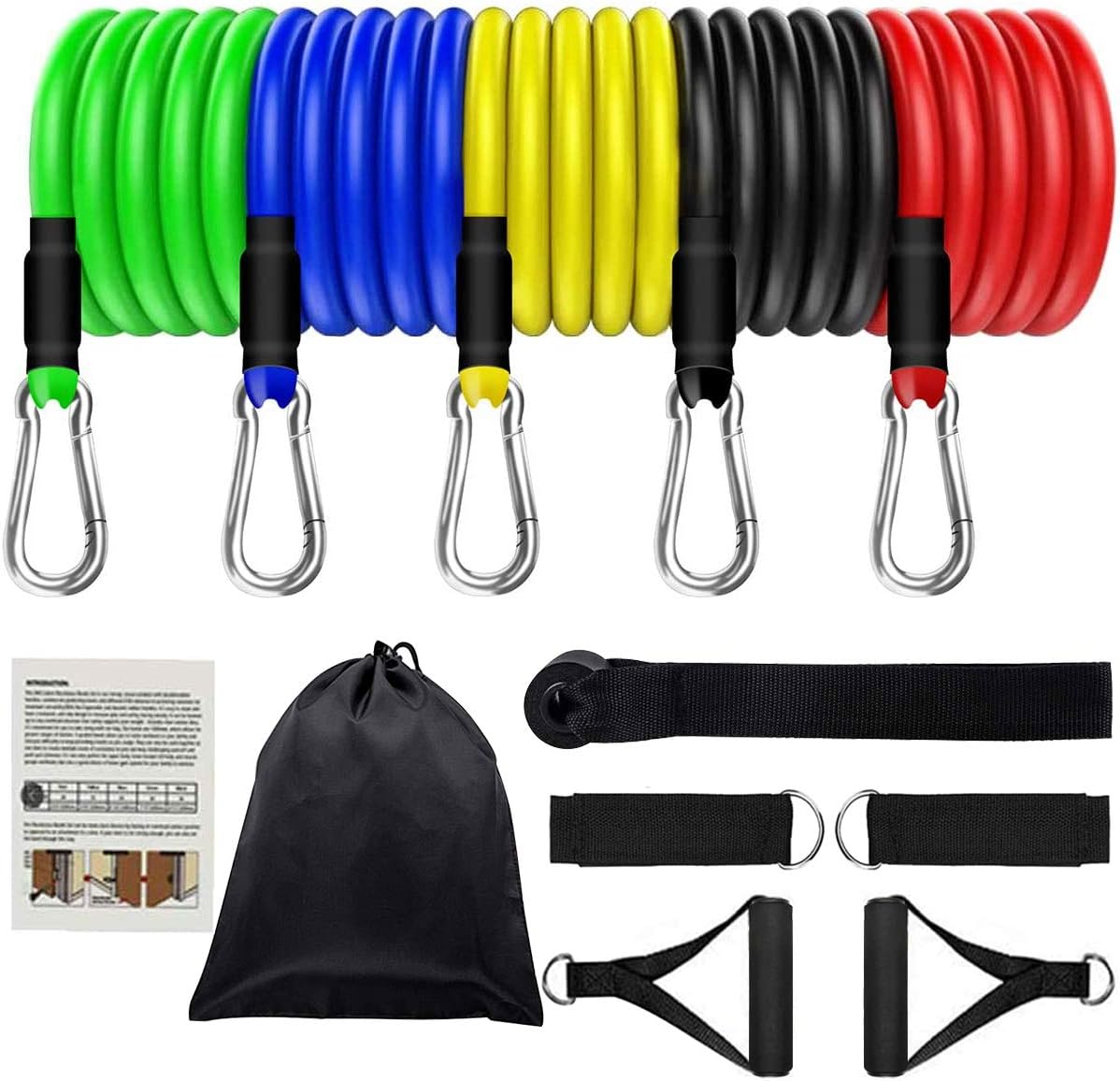 Exercise Resistance Bands Set, 11 Pack Fitness Bands set- Indoor/Outdoor Workout Bands with Door Anchor & Handles for Fitness, Strength, Slim, Yoga, Home Gym Equipment for Men/Women
