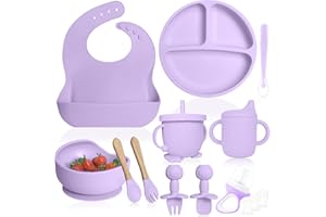 Bluet B- Silicone Baby Feeding Set with Pacifier - Baby Led Weaning Supplies - Baby Spoons, Suction Bowl - Plate - Baby Utensils Set - Silicone Feeding Set for Baby First Foods - 11pcs - Purple