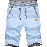 JustSun Mens Shorts Casual Classic Fit Cotton Summer Beach Shorts with Elastic Waist and Pockets