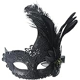 Seglorwy Masquerade Mask for Women - Flower Party Prom Ball Wedding Mask with Feathers