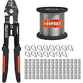 Sanuke Wire Rope Crimp Kit with 100ft 1/16 304 Stainless Steel Cable 7x7 Strand Core, 60PCS 1/16'' Aluminum Crimp Loop Sleeves and 15PCS M2 Wire Rope Stainless Steel Thimble