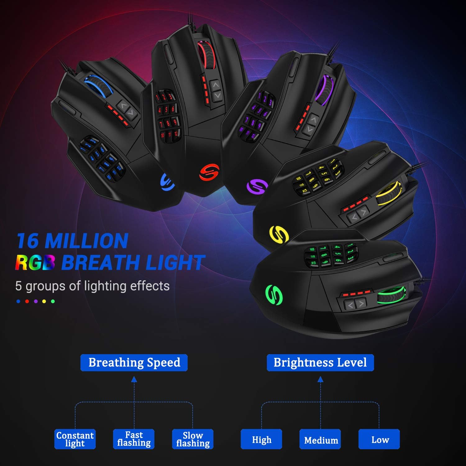 UtechSmart Venus Gaming Mouse RGB Wired, 16400 DPI High Precision Laser Programmable MMO Computer Gaming Mice [IGN's Recommendation]: Computers & Accessories