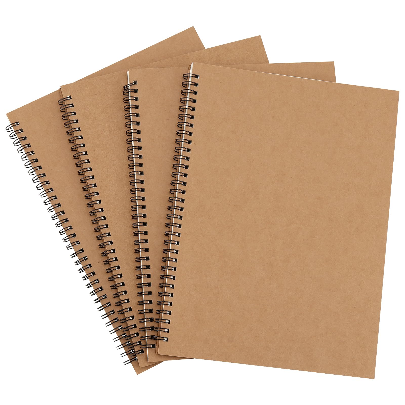 MOUYAT 4 Pack A4 Spiral Binding Notepad, 100 Sheets 200 Pages Lined Notebook, Kraft Cover Notebook Diary Planner Bulk Journals for Home Office School Travel