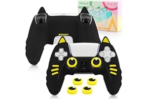 SIKEMAY Cat Paws PS5 Controller Skin Accessories Anti-Slip Silicone, Soft Thicken Protective Cover for PlayStation 5 Wireless Controller with 2 x Cute Thumb Grips - Black Yellow