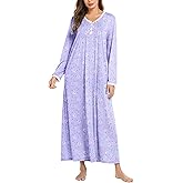 Ekouaer Women's Long Sleeve Nightgown Full Length Sleepwear Long Sleepshirts Henley Sleep Dress S-4XL