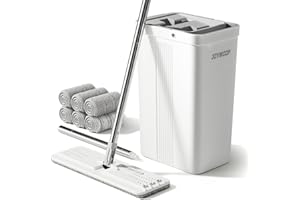 JOYMOOP Mop and Bucket Set with Wringer, Flat Mops for Floor Cleaning, Wall Mop Cleaner with Long Handle, Hardwood Floor Mop with 6 Microfiber Pads