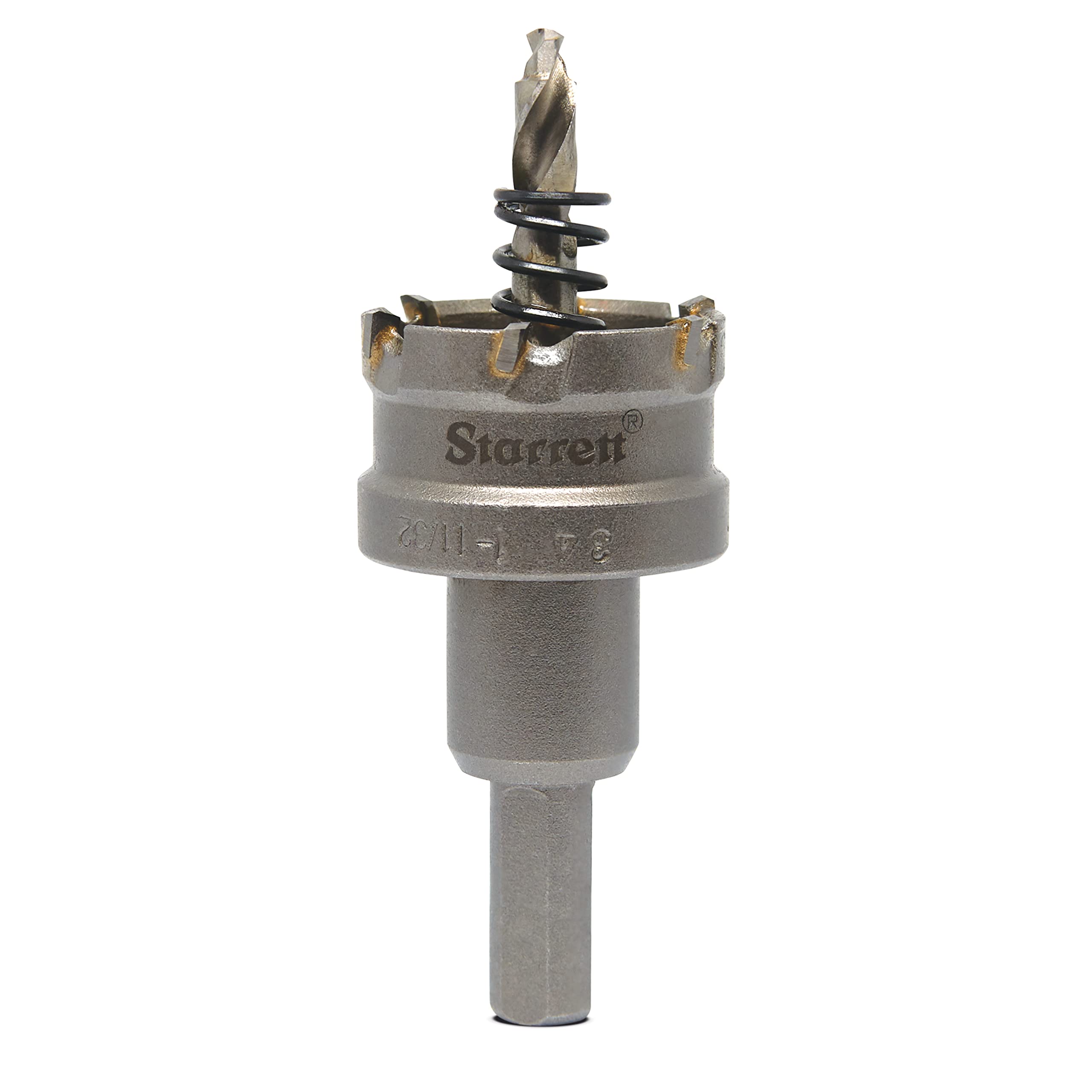 Starrett Tungsten Carbide Tipped Hole Saw - SM34 Sheet Metal Cutter With Arbor & Pilot Drill Bit - For Drilling Stainless Steel Aluminum Alloy - 34 mm