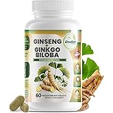 GreeNatr Ginko Biloba & Panax Ginseng Supplement - Red Ginseng Brain Supplement for Memory and Focus - Ginkgo Biloba Supplements for Good Vision, Immune System and Improved Blood Flow - 60 Tablets